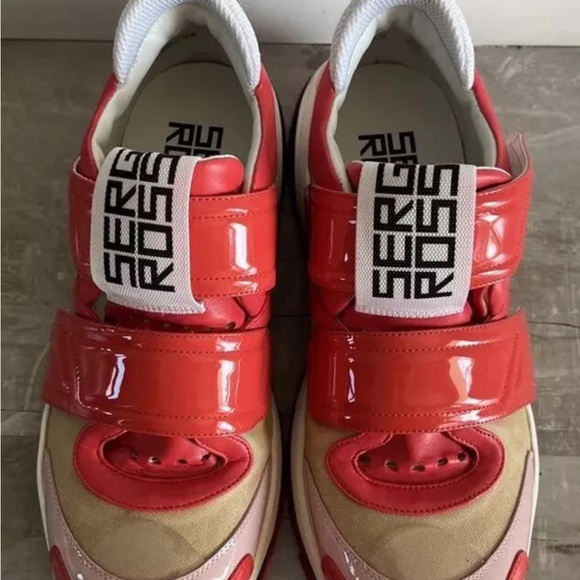 Sergio Rossi Sneakers sz 38 7.5 pink black white tan nice summer colors